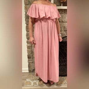 Sarin Mathews Women’s Maxi Dress Off Shoulder Knit Dusty Rose NWOT Size M